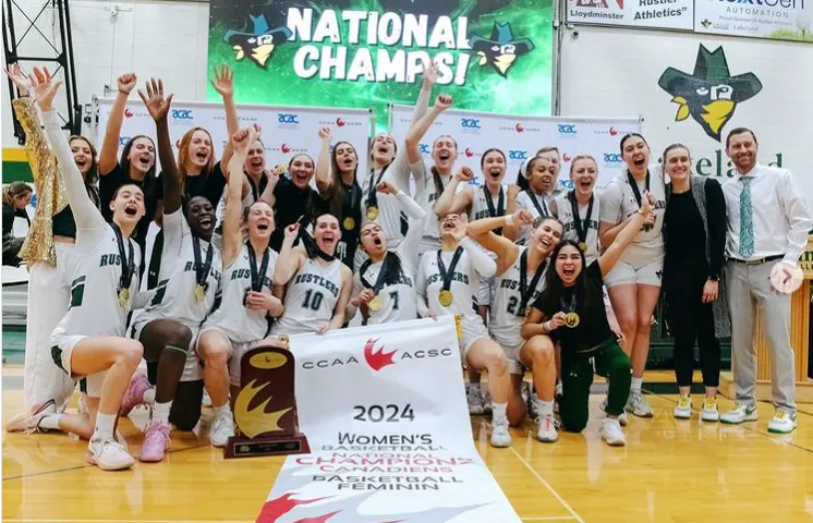 Lakeland College women's basketball team celebrating