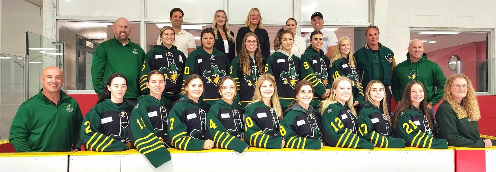 Lakeland College women's hockey team photo on the ice